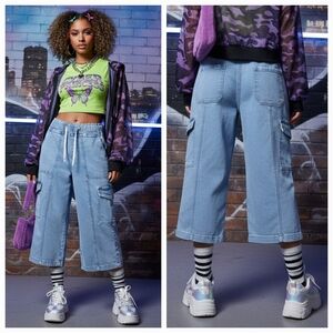 JC Woman M Y2K Cargo Streetwear Boyfriend Crop Wide Leg Denim Jogger Pants